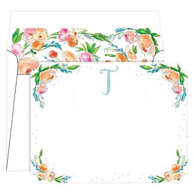 10ct Die-Cut Social Set Floral Crest Monogram - T