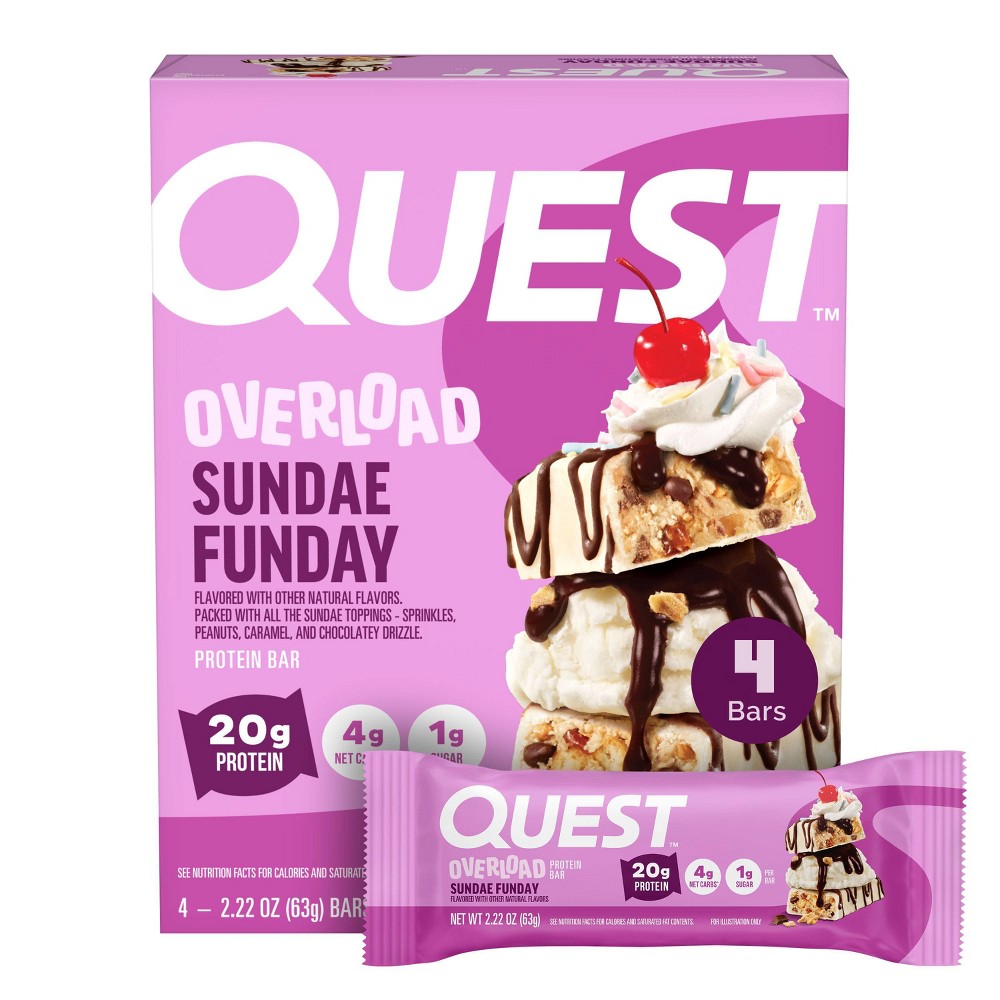 Quest Nutrition Overload Bar - Sundae Funday - 4ct: 20g Protein, Chewy, Ready to Eat