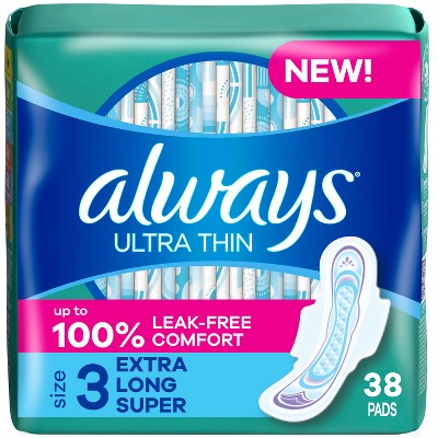 Always Ultra Thin Pads Extra Super Long Absorbency Unscented with Wings - Size 3