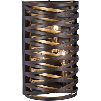 Minka Lavery Mid-Century Modern Wall Light Sconce Dark Bronze Mosaic Gold Hardwired 7" Fixture for Bedroom Bathroom Living Room