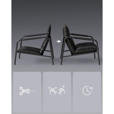 Black Faux Leather Armchair with Metal Frame