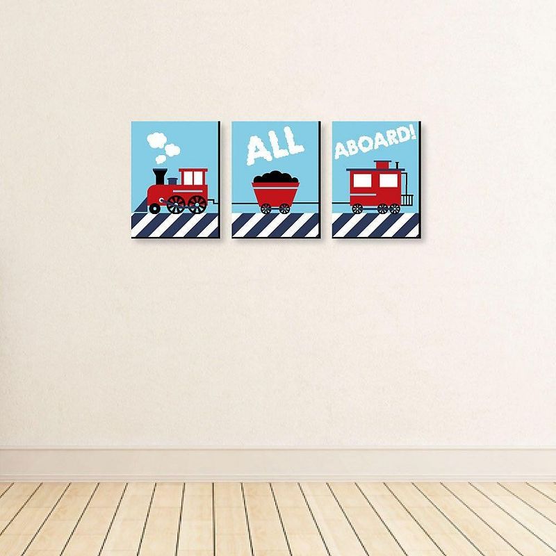 Big Dot of Happiness Railroad Crossing - Steam Train Baby Boy Nursery Wall Art and Kids Room Decor - Gift Ideas - 7.5 x 10 inches - Set of 3 Prints, 3 of 8