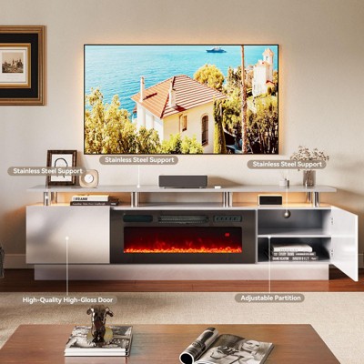 Gray 80" Modern Fireplace TV Stand with Cabinets