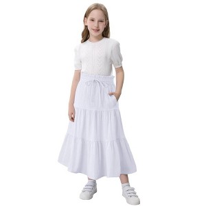 Maxi Skorts Skirt for Girls Button Front Ruffle High Waisted Long Skirts with Belt and Pocket 3-12 Years - 1 of 4