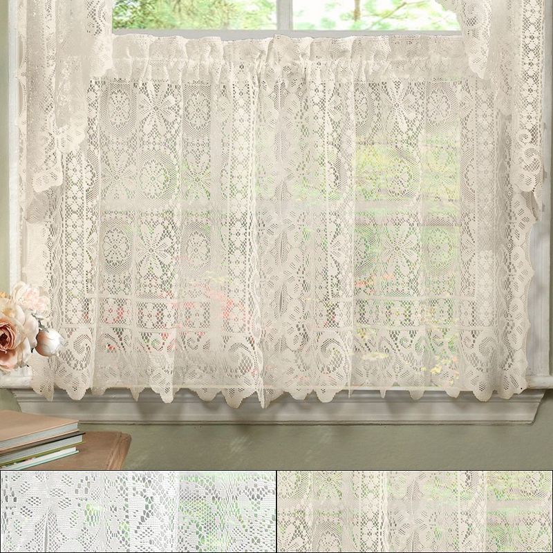 Hopewell Old World Style Floral Lace Kitchen Curtains by Sweet Home Collection™, 5 of 6