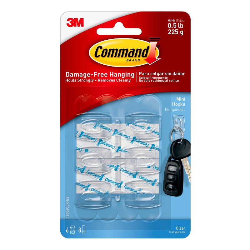Command 6 Hooks 8 Strips Mini Clear Decorative Hooks, 1 of 17