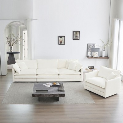 NicBex Couches for Living Room 2-Piece Upholstered Chenille Sofa 3 Seater and Chair Set Couch Furniture(1+3 Seat ), White