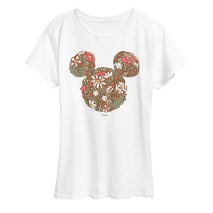 Women's - Disney - Floral Mickey Ears Short Sleeve Graphic T-Shirt - 1 of 4
