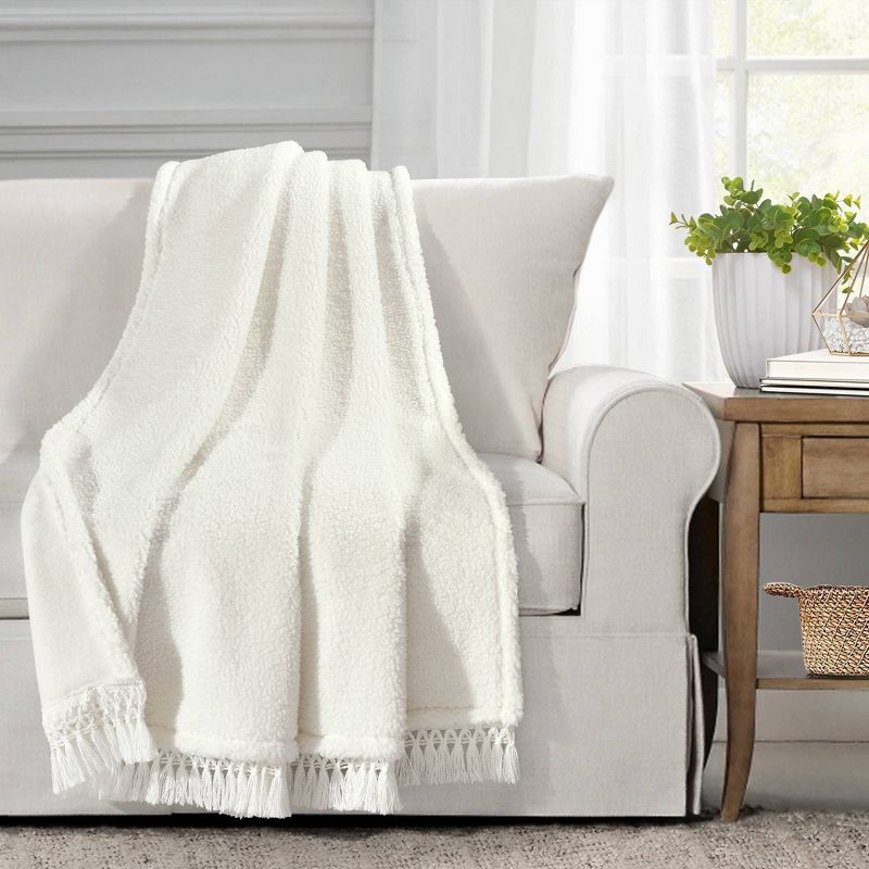 50"x60" Faux Shearling with Tassel and Fringe Throw Blanket - Lush Décor, 3 of 15