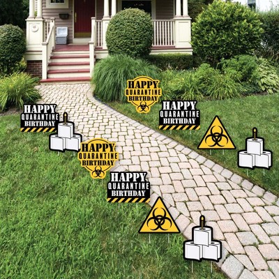 Big Dot of Happiness Happy Quarantine Birthday - Toilet Paper Lawn Decorations - Outdoor Social Distancing Party Yard Decorations - 10 Piece