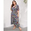 Clearlove Women's Spring and Summer Plus Size Floral V Neck Short Sleeve A Line Long Dress - 3 of 4