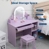 Kids Vanity with Lighted Mirror & Stool, Little Girls Vanity with Adjustable LED Light, Bookshelf, Storage Drawer & Shelves for Girls - 4 of 4