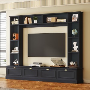 104.20"Large Wall Unit Entertainment Center with Bookshelves for TVs Up to 78'', Modern TV Console with Cabinets and Open Shelves, Black - 1 of 4