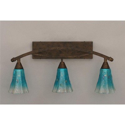 Toltec Lighting Bow 3 - Light Vanity in  Bronze with 5.5" Fluted Teal Crystal  Shade