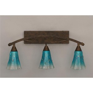 Toltec Lighting Bow 3 - Light Vanity in  Bronze with 5.5" Fluted Teal Crystal  Shade - 1 of 1