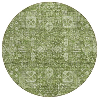 Artichoke Green And Ivory Oriental Washable Indoor Outdoor Area Rug