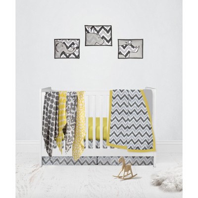Bacati - Ikat Dots Giraffe Yellow Grey Muslin Neutral 10 pc Crib Set with wall hangings & Mobile