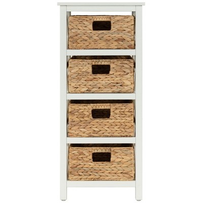 Walnut Wood Freestanding Storage Cabinet with Wicker Baskets