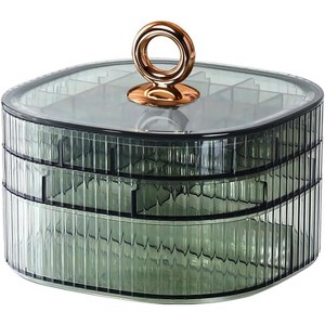 3-Layer Acrylic Jewelry Box with Handle, Clear Organizer and Storage Case for Jewelry & Cosmetics, Green - 1 of 3