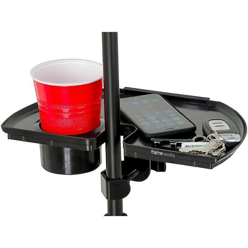Gator Frameworks Microphone Stand Accessory Tray With Drink Holder and Guitar Pick Tab, 3 of 7