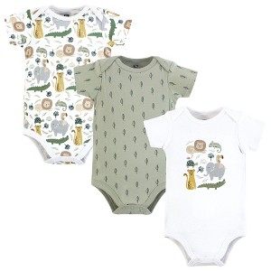 Hudson Baby Infant Boy Cotton Bodysuits 3-Pack, Jungle - 1 of 4