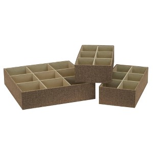 Household Essentials 3pc Drawer Organizer Set Latte Linen: Stackable Storage Boxes, Hard Sided, Light Brown, 12.6"x12.6" - 1 of 4