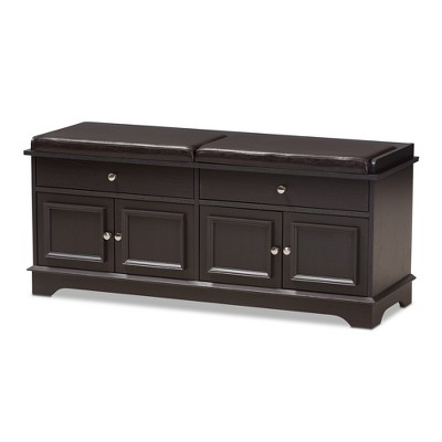 Mason Modern And Contemporary Wood 2 Drawer Shoe Storage Bench Dark Brown - Baxton Studio