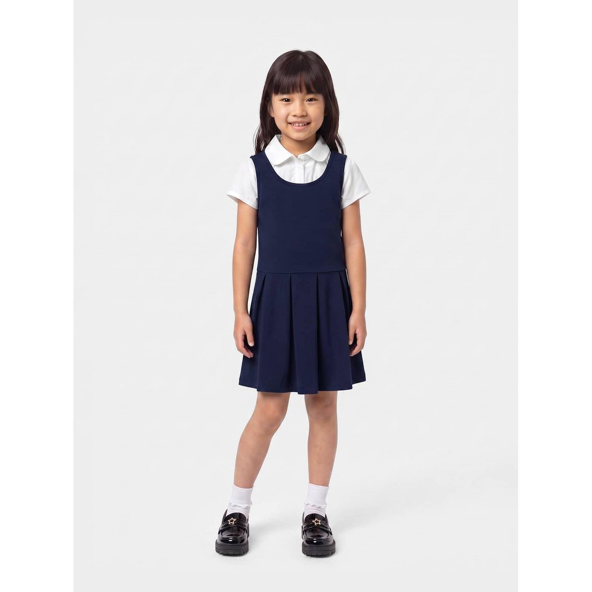 The Children's Place Girls Uniform Short Sleeve Ponte Knit 2 In 1 Dress
