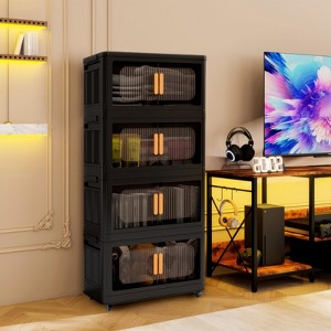 Racxily Folding Storage Cabinet ,Collapsible Storage Bins with Magnetic Door, Plastic Storage Cabinet with Wheels - 1 of 4