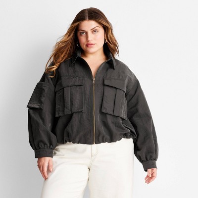 Plus size best sale black utility jacket