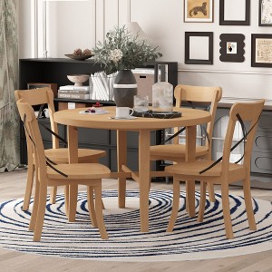 NicBex Round Dining Table Set for 4  Retro Simple Round Table with 4 X-shaped Backrest Chairs for Kitchen - 1 of 4