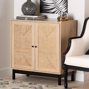 Baxton Studio Cherelle Mid-Century Modern Light Brown and Black 2-Door Storage Cabinet - 1 of 4