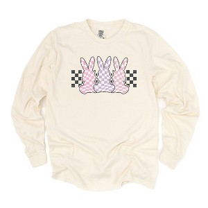 Simply Sage Market Women's Checkered Triple Bunnies Long Sleeve Garment Dyed Tee - 1 of 2