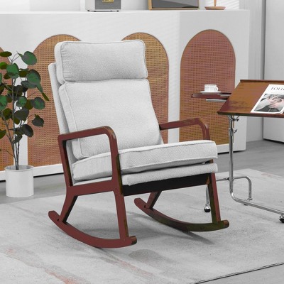 NicBex Boucle Fabric Glider Rocking Chair,Upholstered Nursery Rocker Chair with High Backrest,Modern Rocker Chair,Nursing Chair for Bedroom,Light Gray