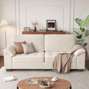 Modern Oversized Loveseat, Beige Velvet Upholstered Loveseat with Soft Spacious Armrests - 1 of 4