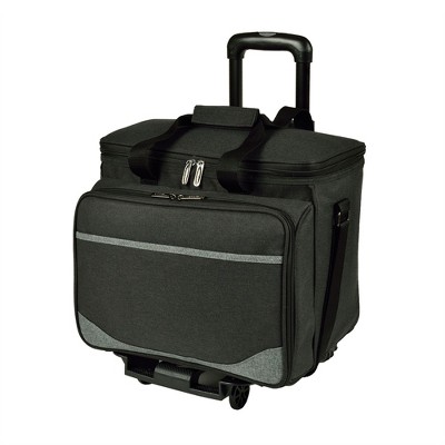 Charcoal Insulated Rolling Picnic Cooler with Service for Four