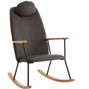 Racxily Adjustable Headrest Pillow Rocking Chair, Technical Leather Upholstered Glider Rocker with High Backrest - 1 of 4