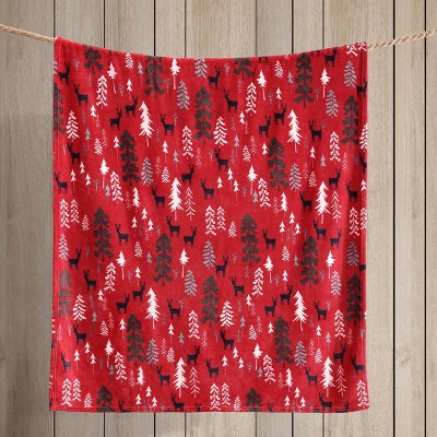 Red Deer Woods Reversible Fleece Throw Blanket 50" x 60"