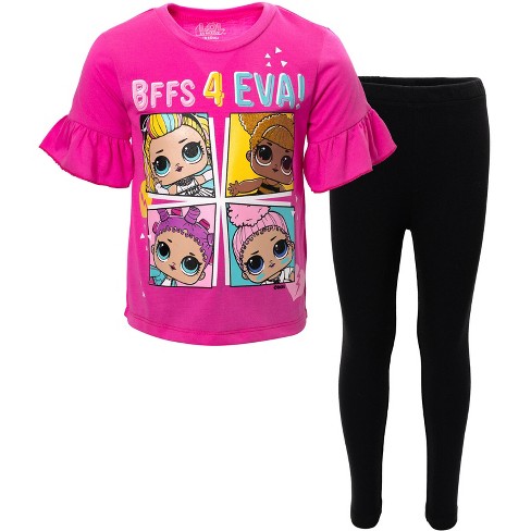 L.o.l. Surprise! M.c. Swag Diva Neon Q.t. Little Girls T-shirt And Leggings  Outfit Set Black / Pink 6 : Target