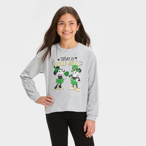 Girls' Disney Pure Gold Mickey & Minnie Mouse Sweatshirt - Heather Gray Xl  Plus : Target