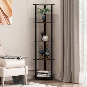 Furinno 2 PCS 5-Tier Decorative Bookshelf Open Multipurpose Shelves Corner Display Rack,Espresso/Black - 1 of 4