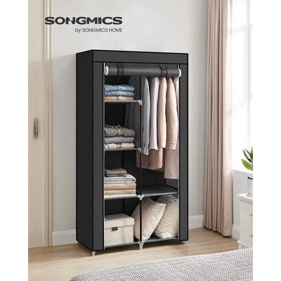 Black Fabric Portable Closet with Shelves and Hanging Rails