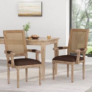 Set of 2 Maria French Country Wood and Cane Upholstered Dining Chairs - Christopher Knight Home - 1 of 4