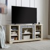 58" Modern TV Media Stand with Faux Stacked Stone Surround, Entertainment Console with Open Storage Shelves, Fireplace Mantel Style Design - 3 of 4