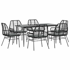vidaXL Garden Dining Set Black PE rattan Medium Removable Covers - 1 of 4