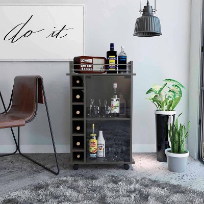 NicBex Mobile Kitchen Island Cart Morden Kitchen Carts on Wheels with Storage, 1 Glass Cabinet Door and 6 Bottle Rack for Kitchen