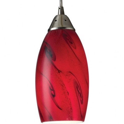 Red Galaxy Glass Mini Pendant with Satin Nickel Finish