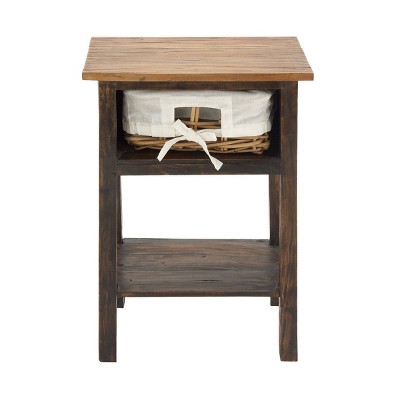 Farmhouse Wood and Rattan Side Table Dark Brown - Olivia & May