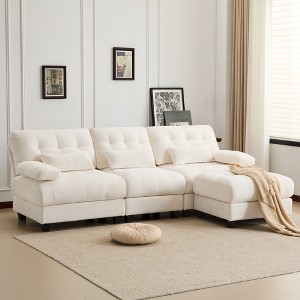 93'' Chenille L-Shaped Sectional Sofas with Ottoman, 4-Position Adjustable Backrest and 3 Throw Pillows - 1 of 4