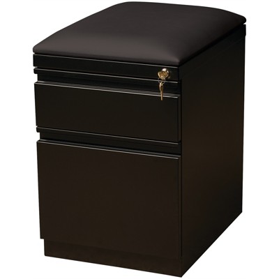 Black Steel Mobile Pedestal File Cabinet with Cushion Seat